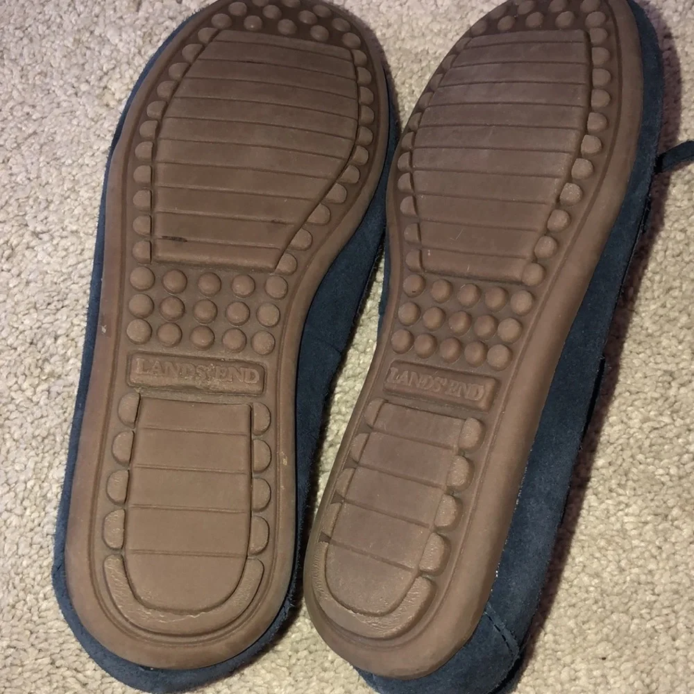 Lands End Holiday Girls toddlers size 11 Sequins Suede Loafers Navy‎ Blue